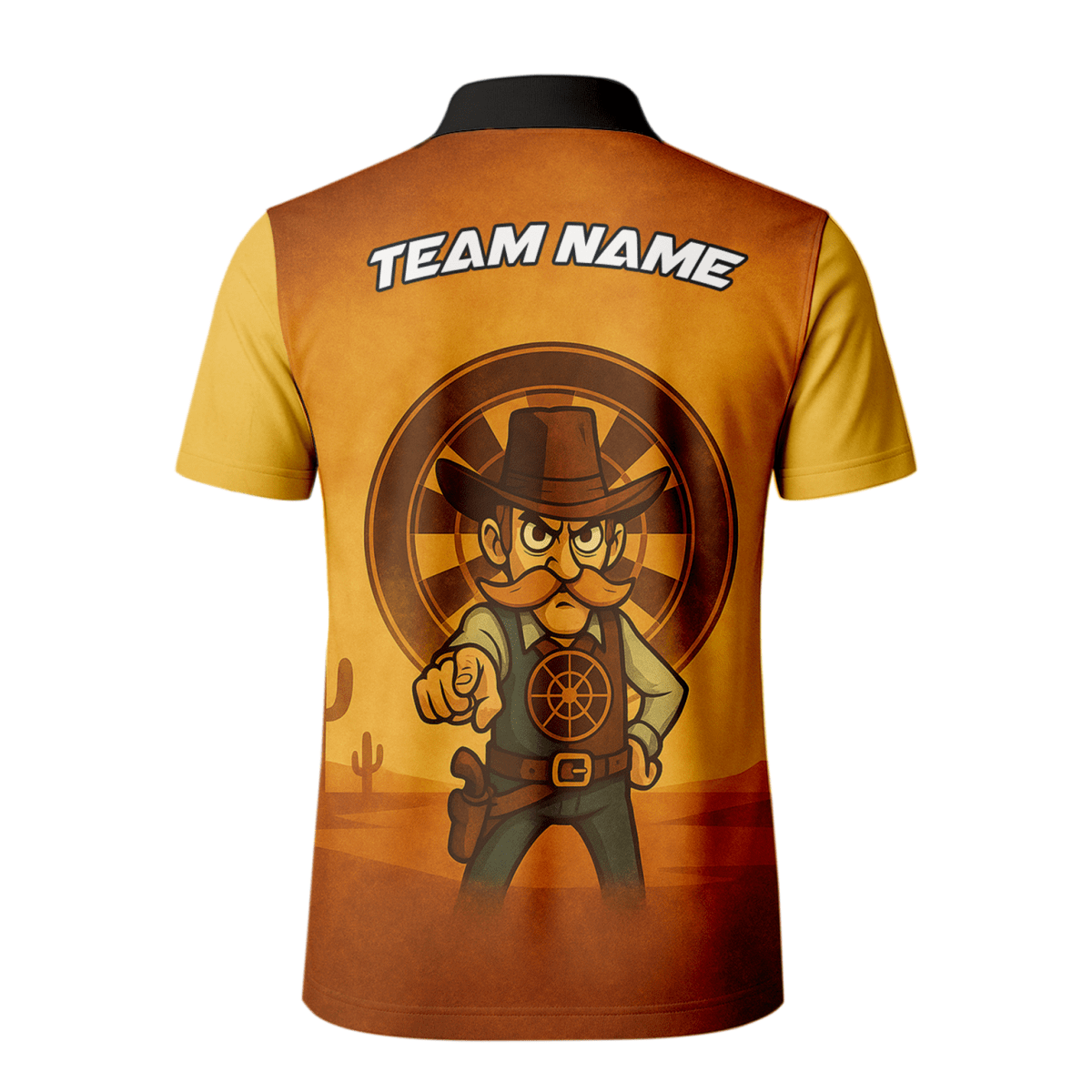 Personalisiertes Dart Polo - Shirt Herren Western Cowboy - Wunschname & Team - Braun Gelb Z4073 - Outfitsuche