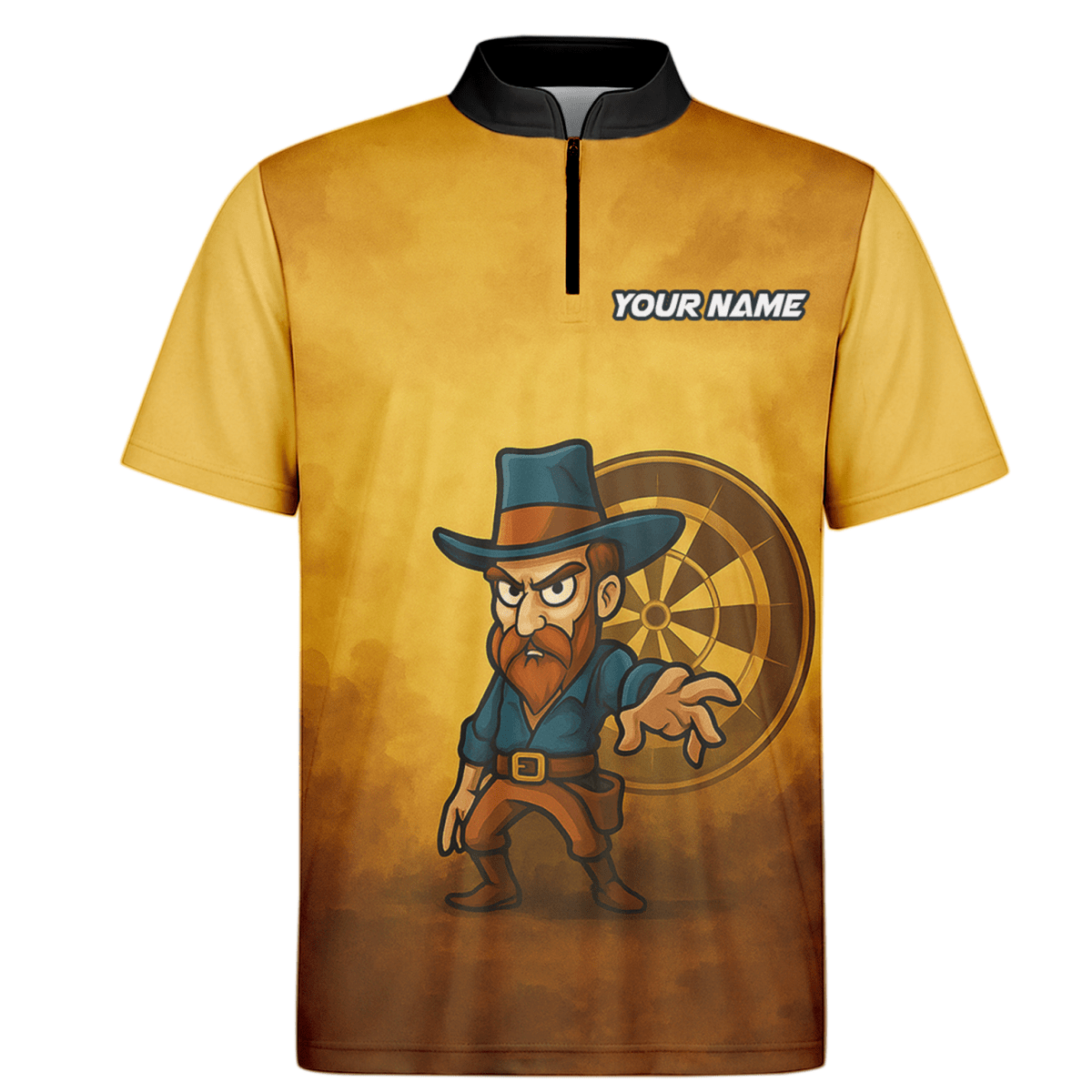 Personalisiertes Dart Polo - Shirt Herren Western Cowboy - Wunschname & Team - Braun Gelb Z4073 - Outfitsuche