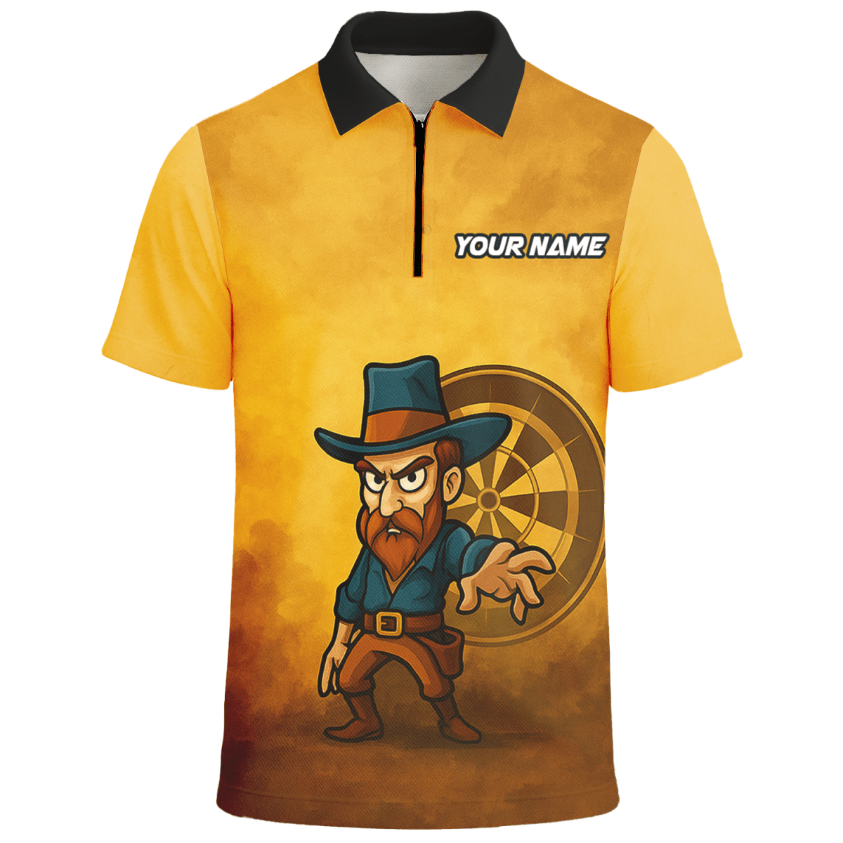 Personalisiertes Dart Polo - Shirt Herren Western Cowboy - Wunschname & Team - Braun Gelb Z4073 - Outfitsuche