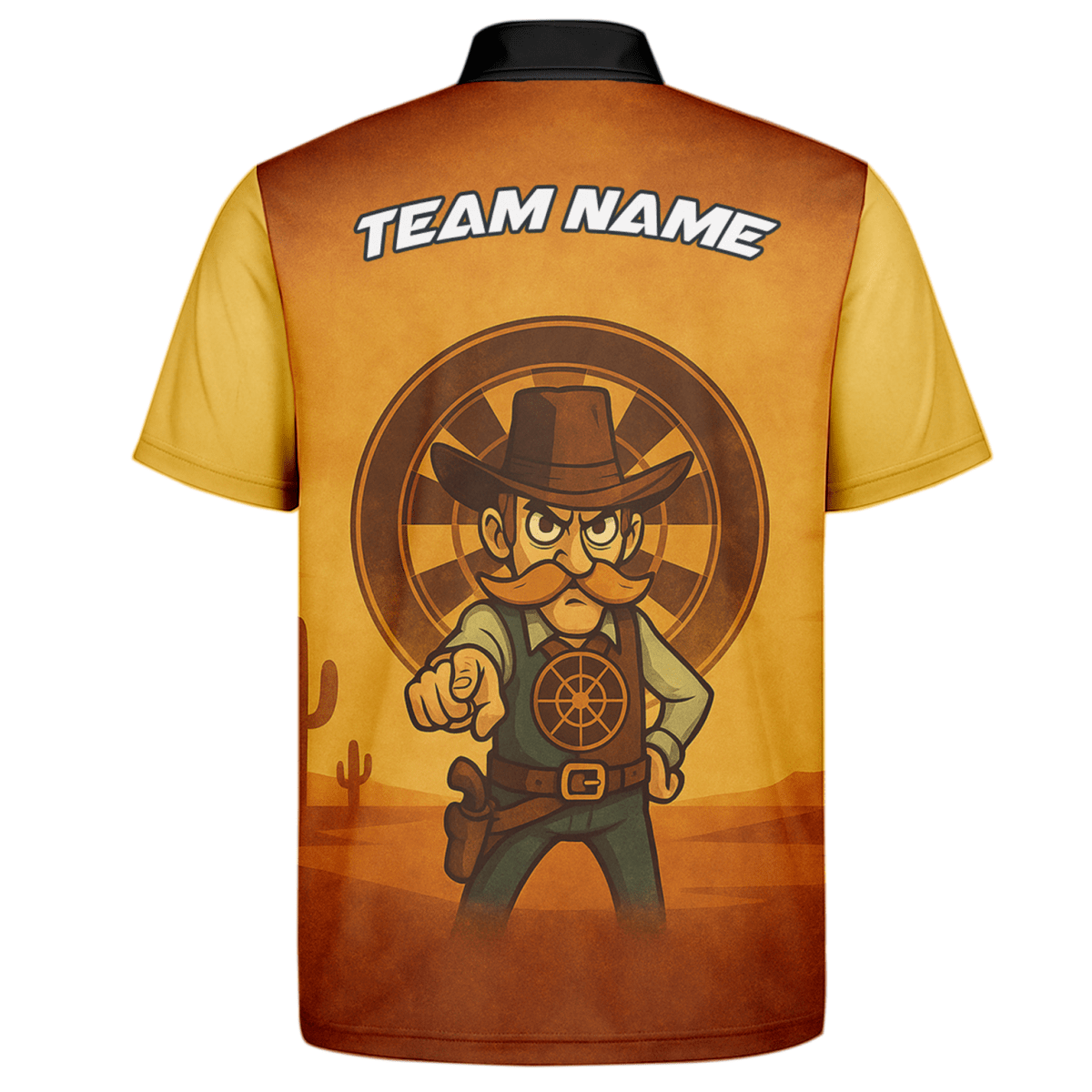 Personalisiertes Dart Polo - Shirt Herren Western Cowboy - Wunschname & Team - Braun Gelb Z4073 - Outfitsuche