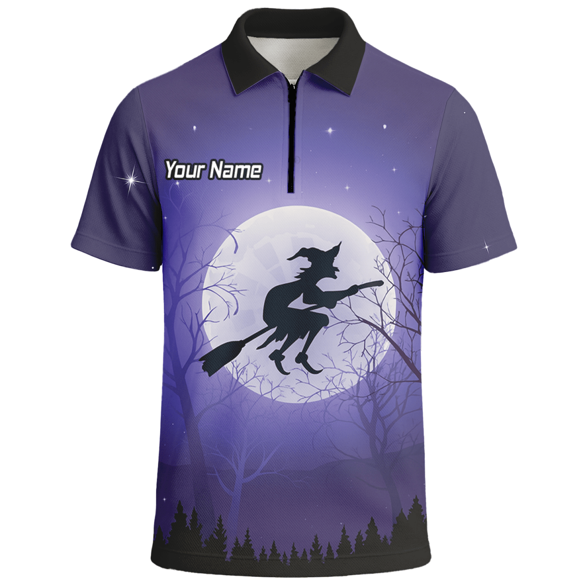 Personalisiertes Dart Polohemd für Herren | Hexenflug Mond Design | Lila Schwarz J5877 - Outfitsuche