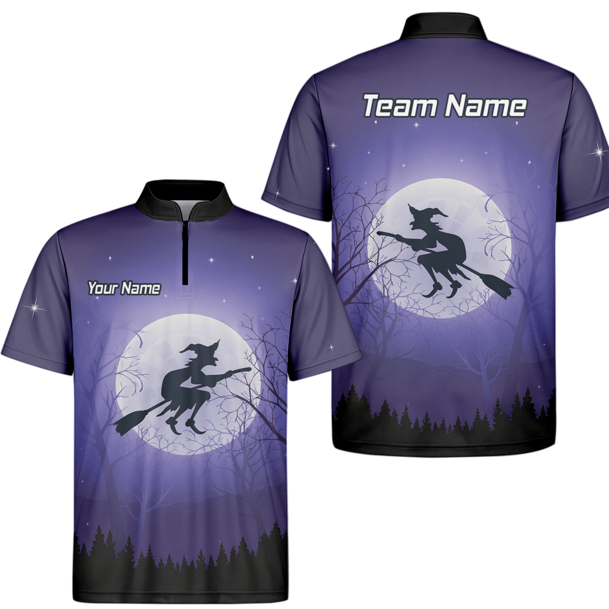 Personalisiertes Dart Polohemd für Herren | Hexenflug Mond Design | Lila Schwarz J5877 - Outfitsuche