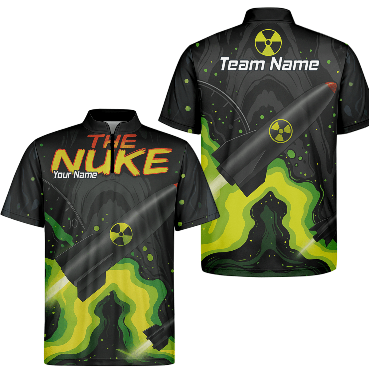 Personalisiertes Dart - Polohemd für Herren – Schwarz - Grün, Individuell gestaltbar, Nuklear - Strahlung Design Z8899 - Outfitsuche