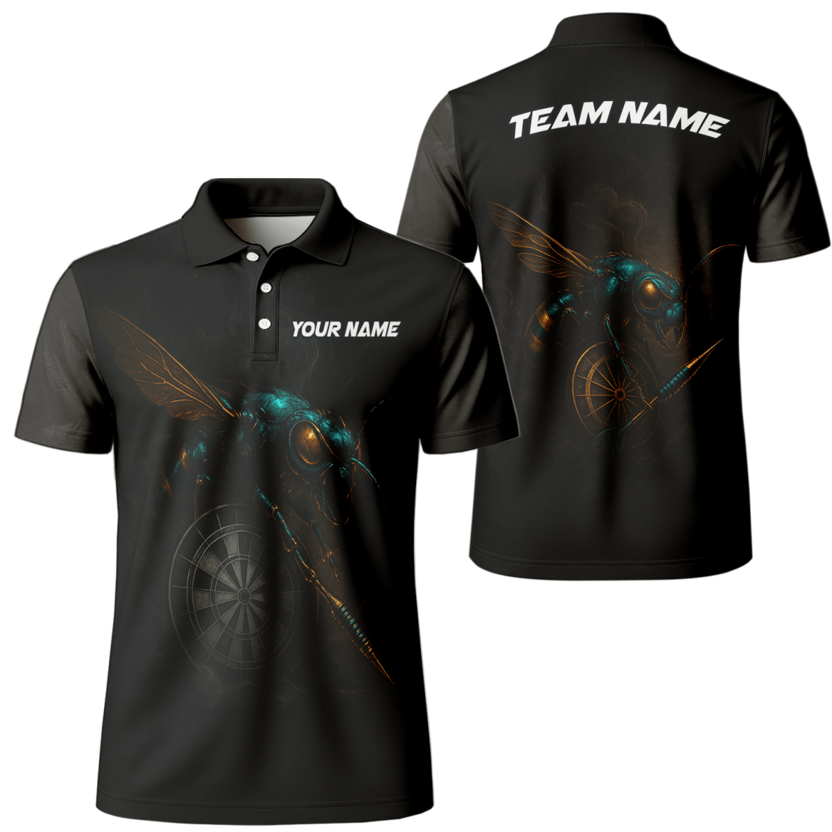 Personalisiertes Dart Polohemd Herren - Schwarze Wespe Design - Mit Name für Team L1818 - Outfitsuche
