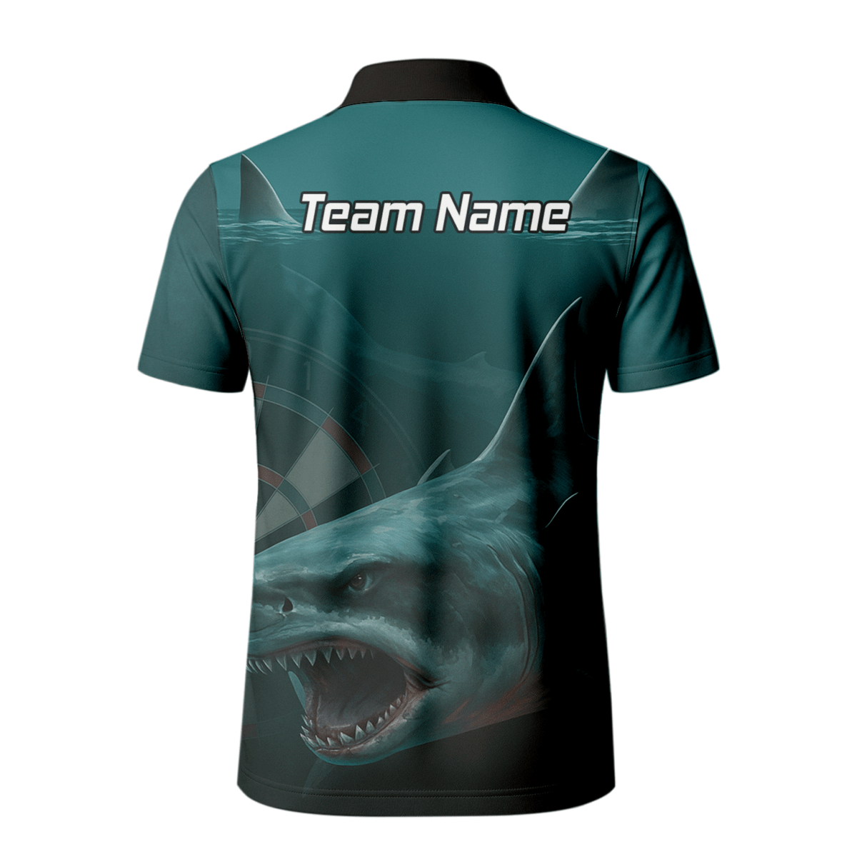 Personalisiertes Dart - Polohemd Herren – Weißer Hai Design, Petrol - Schwarz, mit Wunsch - Teamname T7018 - Outfitsuche