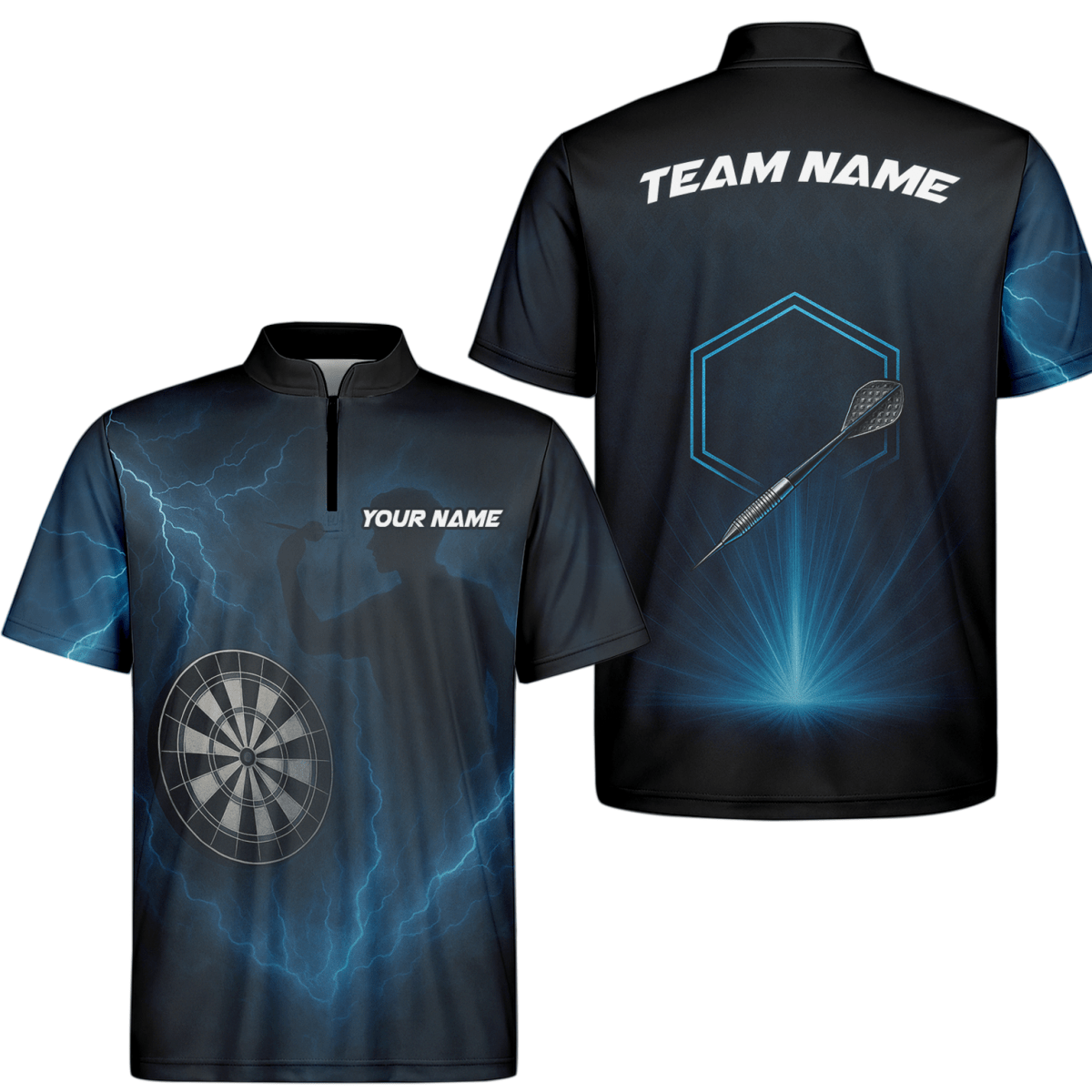 Personalisiertes Dart - Polohemd mit Blitzmotiv Schwarz - Blau Herren X4512 - Outfitsuche