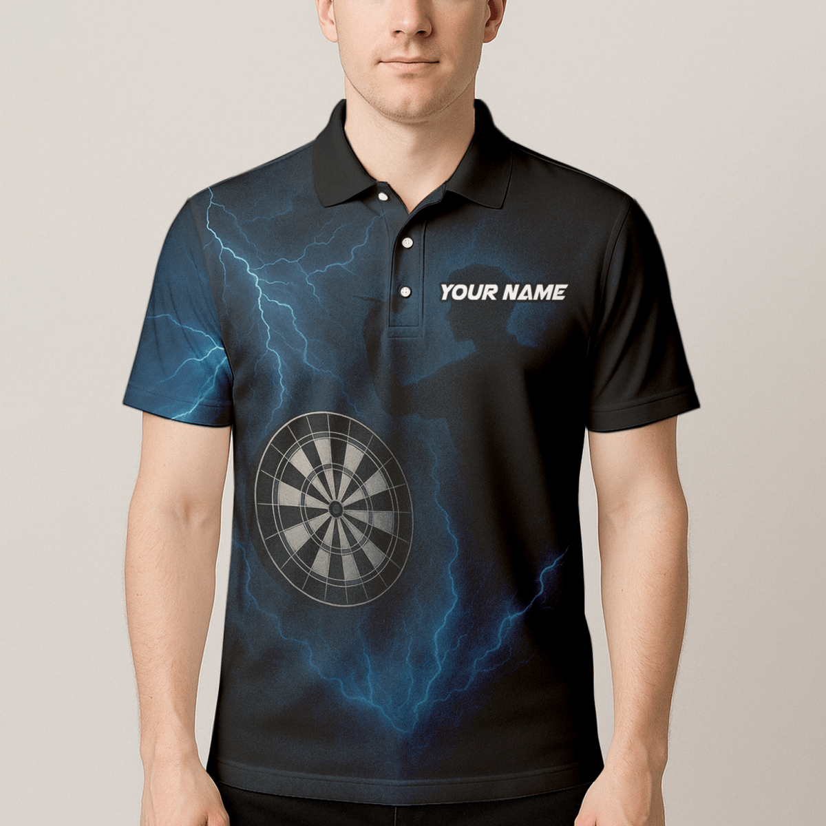 Personalisiertes Dart - Polohemd mit Blitzmotiv Schwarz - Blau Herren X4512 - Outfitsuche