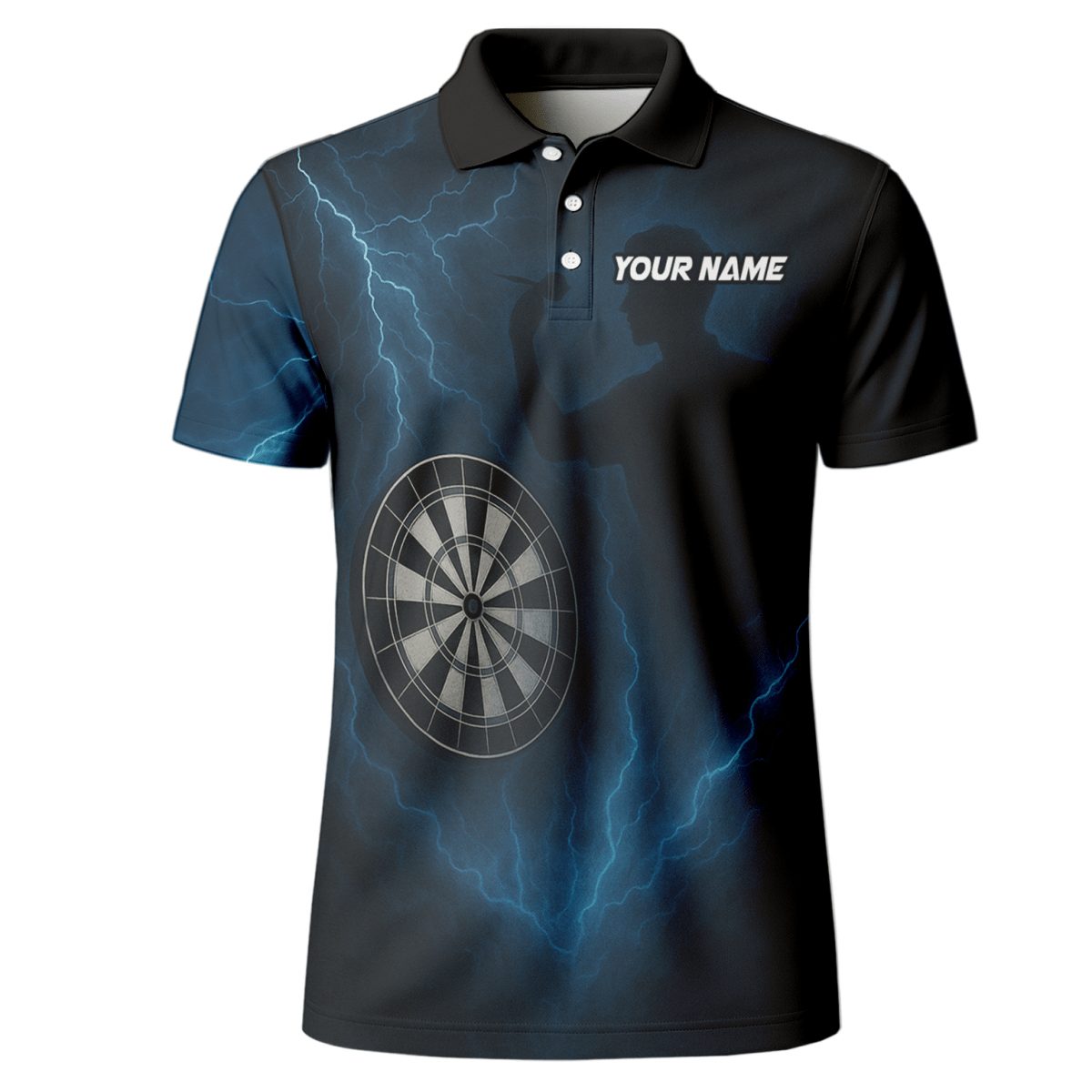 Personalisiertes Dart - Polohemd mit Blitzmotiv Schwarz - Blau Herren X4512 - Outfitsuche