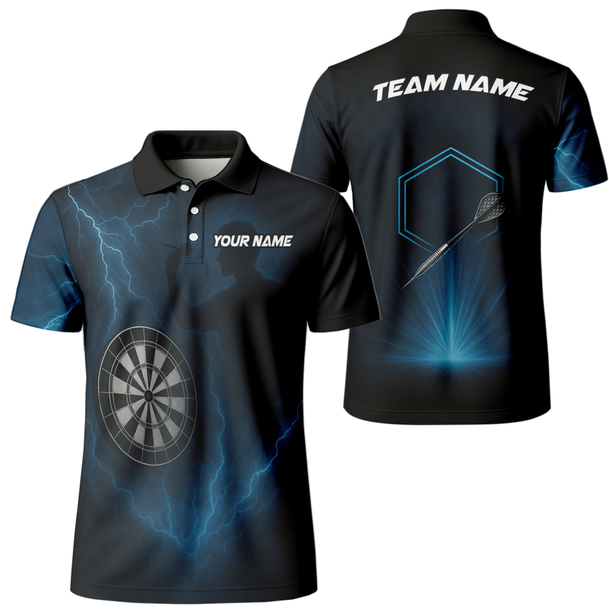 Personalisiertes Dart - Polohemd mit Blitzmotiv Schwarz - Blau Herren X4512 - Outfitsuche
