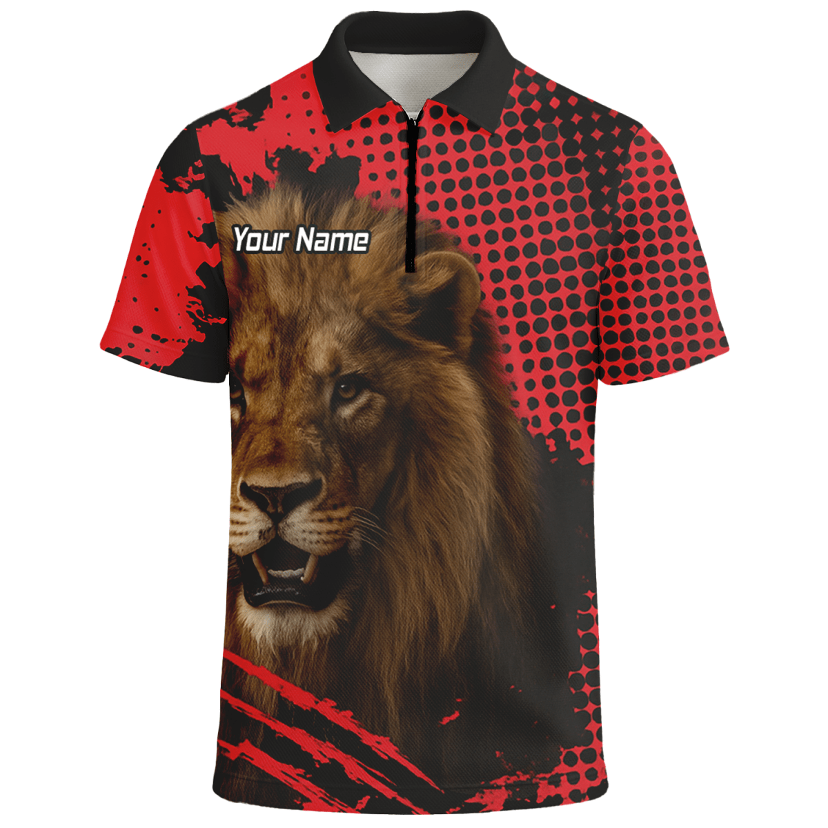 Personalisiertes Dart Poloshirt für Herren | Brüllender Löwe Grunge - Design | Rot - Schwarz V1720 - Outfitsuche