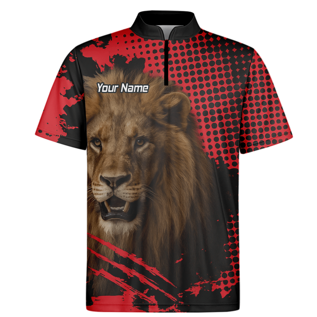 Personalisiertes Dart Poloshirt für Herren | Brüllender Löwe Grunge - Design | Rot - Schwarz V1720 - Outfitsuche