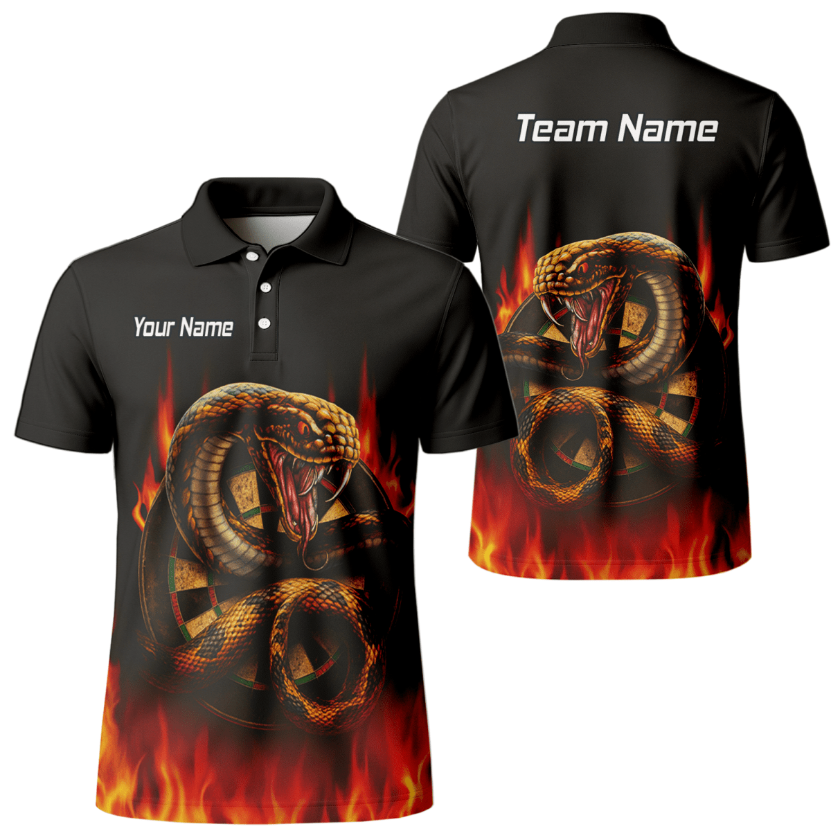 Personalisiertes Dart Poloshirt für Herren | Kobra Feuer Schlange Design Schwarz Rot G4939 - Outfitsuche