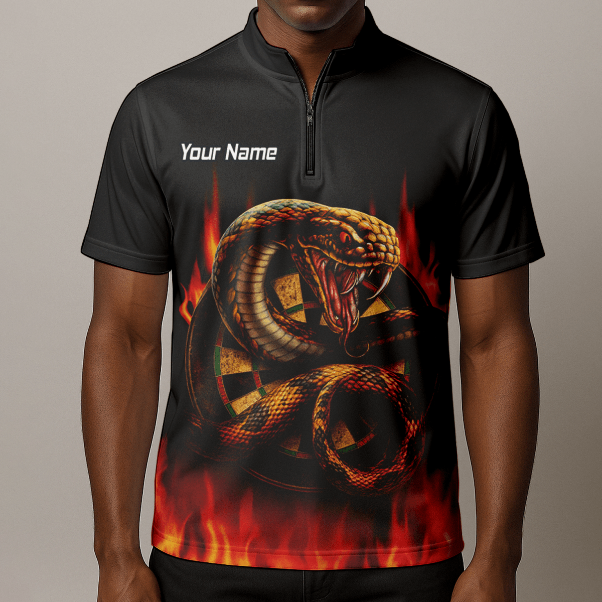 Personalisiertes Dart Poloshirt für Herren | Kobra Feuer Schlange Design Schwarz Rot G4939 - Outfitsuche