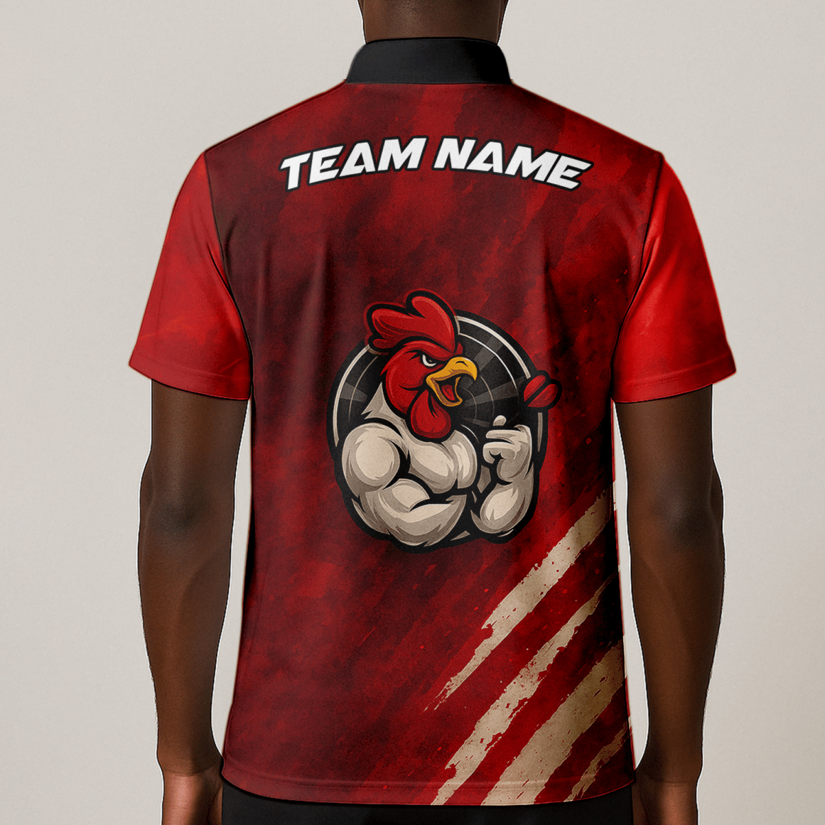 Personalisiertes Dart Poloshirt für Herren mit Lustigem Hahn & Teamname Rot Schwarz K2283 - Outfitsuche