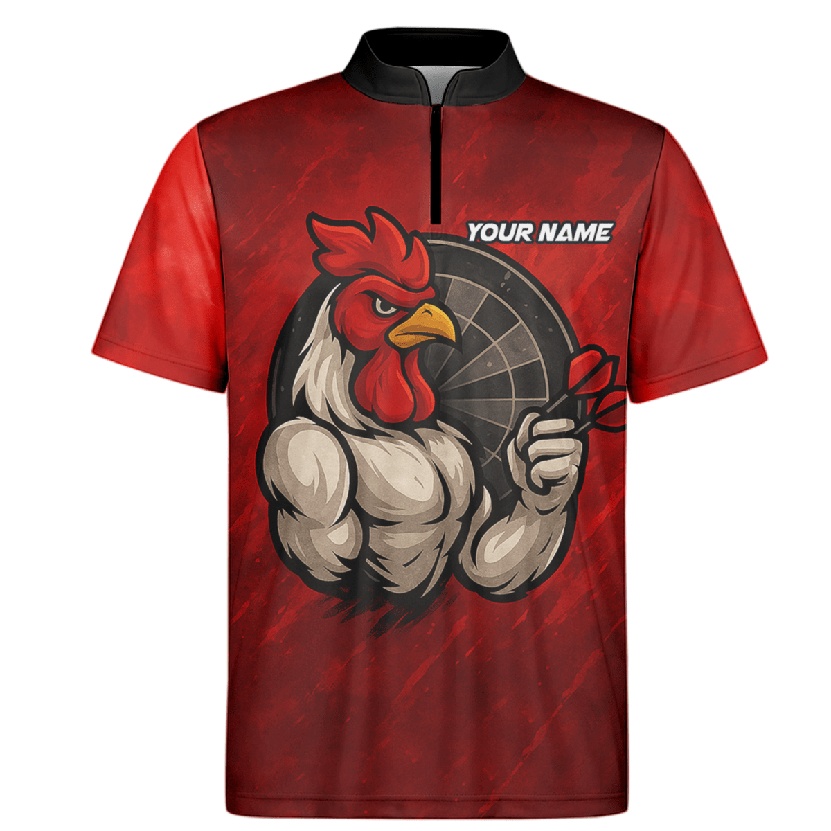 Personalisiertes Dart Poloshirt für Herren mit Lustigem Hahn & Teamname Rot Schwarz K2283 - Outfitsuche