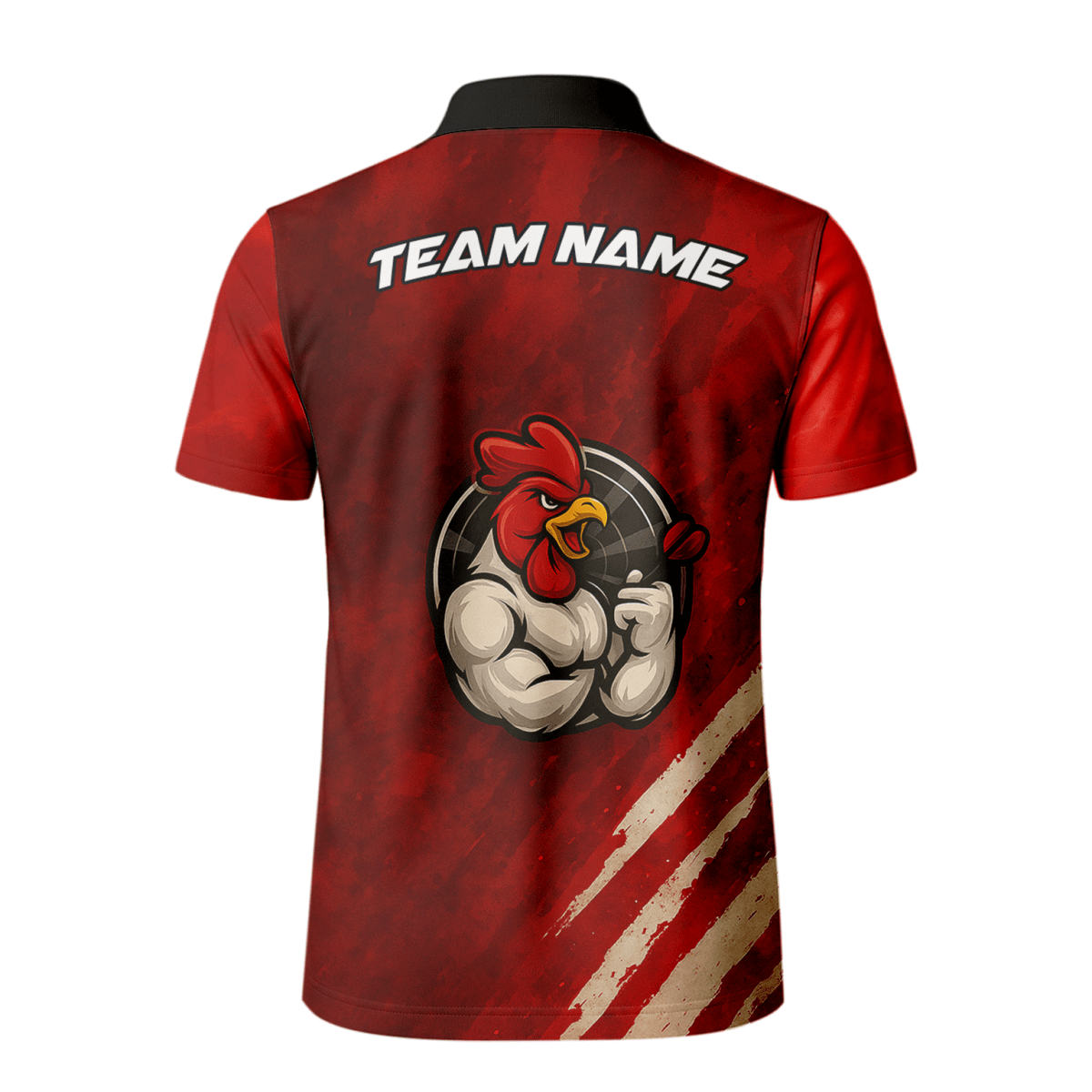 Personalisiertes Dart Poloshirt für Herren mit Lustigem Hahn & Teamname Rot Schwarz K2283 - Outfitsuche