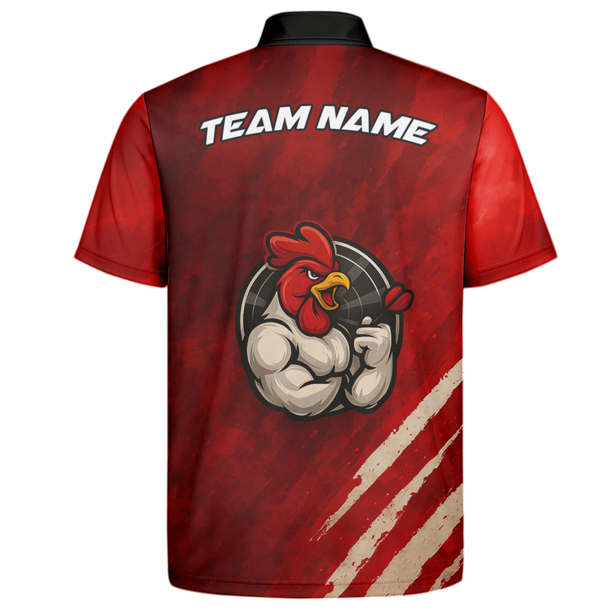 Personalisiertes Dart Poloshirt für Herren mit Lustigem Hahn & Teamname Rot Schwarz K2283 - Outfitsuche