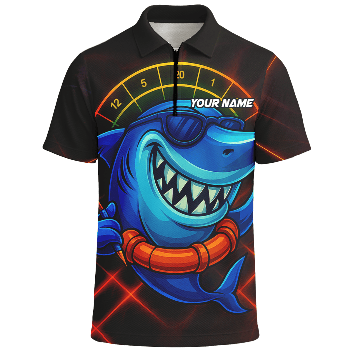 Personalisiertes Dart - Poloshirt für Herren mit wütendem Dartscheiben - Maskottchen, Weiß - Schwarz G3683 - Outfitsuche