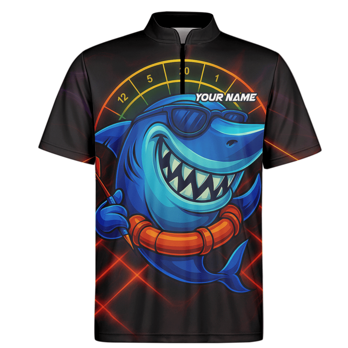 Personalisiertes Dart - Poloshirt für Herren mit wütendem Dartscheiben - Maskottchen, Weiß - Schwarz G3683 - Outfitsuche