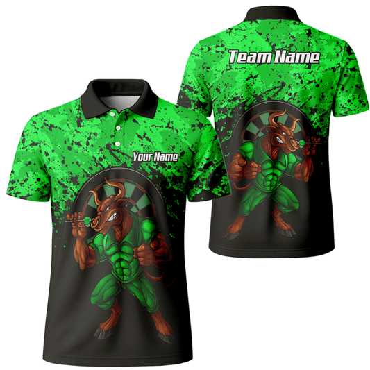 Personalisiertes Dart - Poloshirt für Herren – Motiv Stier – Grün/Schwarz GR5112 - Outfitsuche