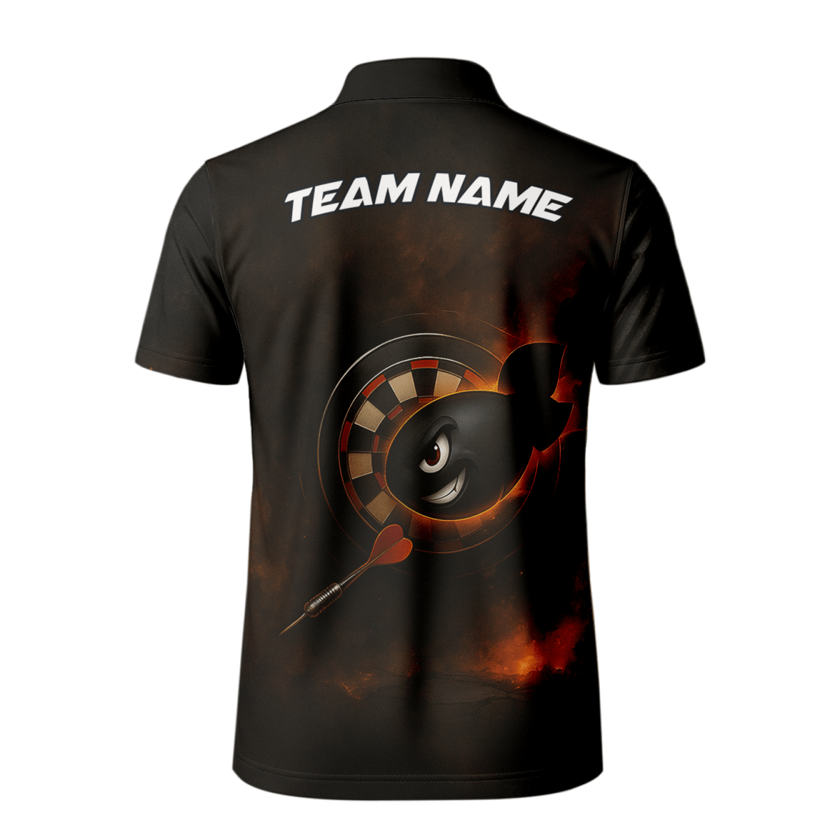 Personalisiertes Dart Poloshirt für Herren - Schwarz mit Bombe Feuer Explosion Print P7113 - Outfitsuche