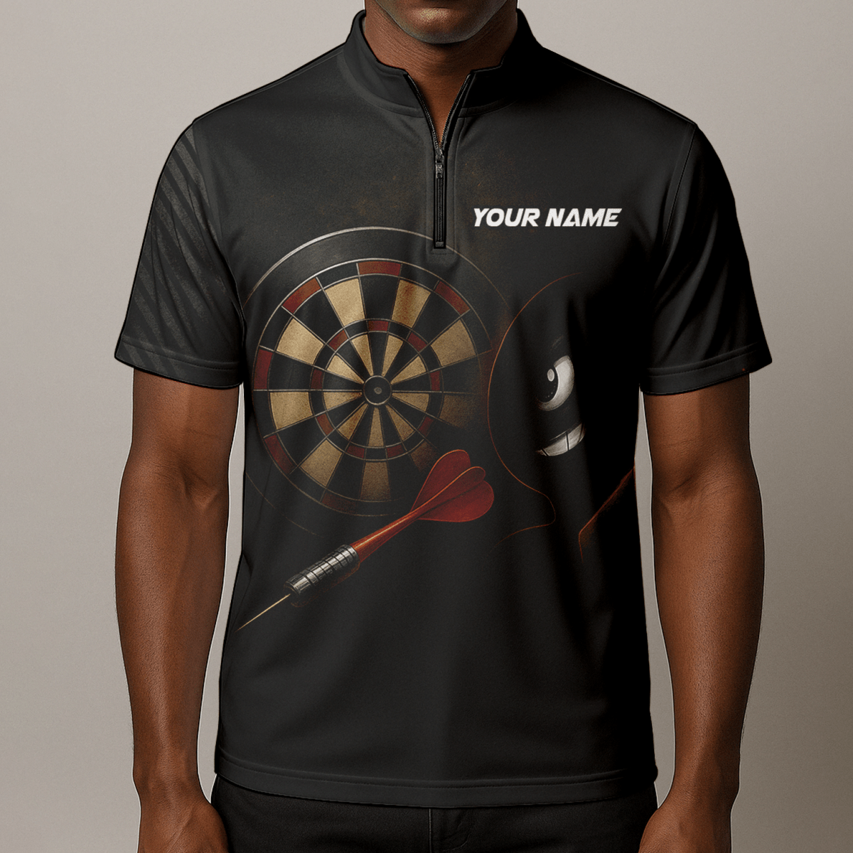 Personalisiertes Dart Poloshirt für Herren - Schwarz mit Bombe Feuer Explosion Print P7113 - Outfitsuche