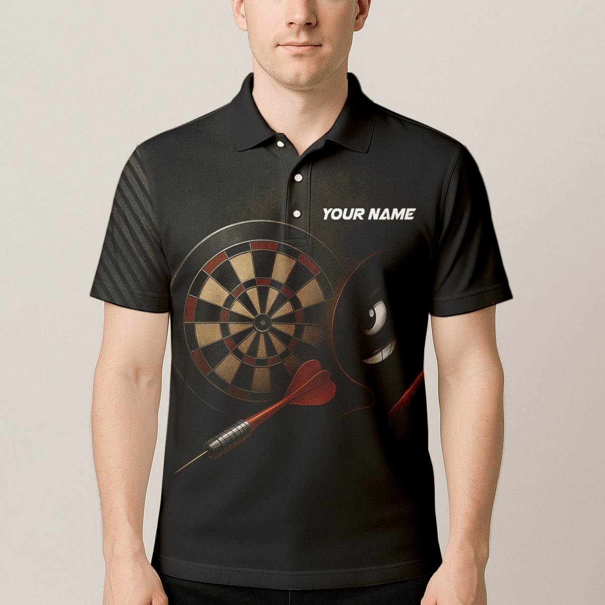 Personalisiertes Dart Poloshirt für Herren - Schwarz mit Bombe Feuer Explosion Print P7113 - Outfitsuche