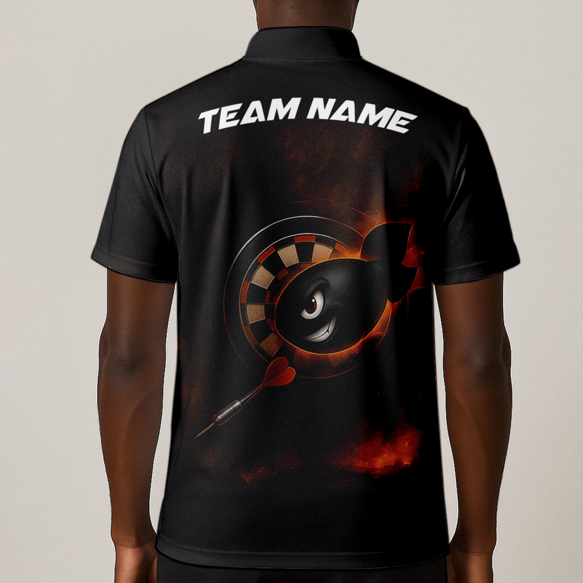 Personalisiertes Dart Poloshirt für Herren - Schwarz mit Bombe Feuer Explosion Print P7113 - Outfitsuche