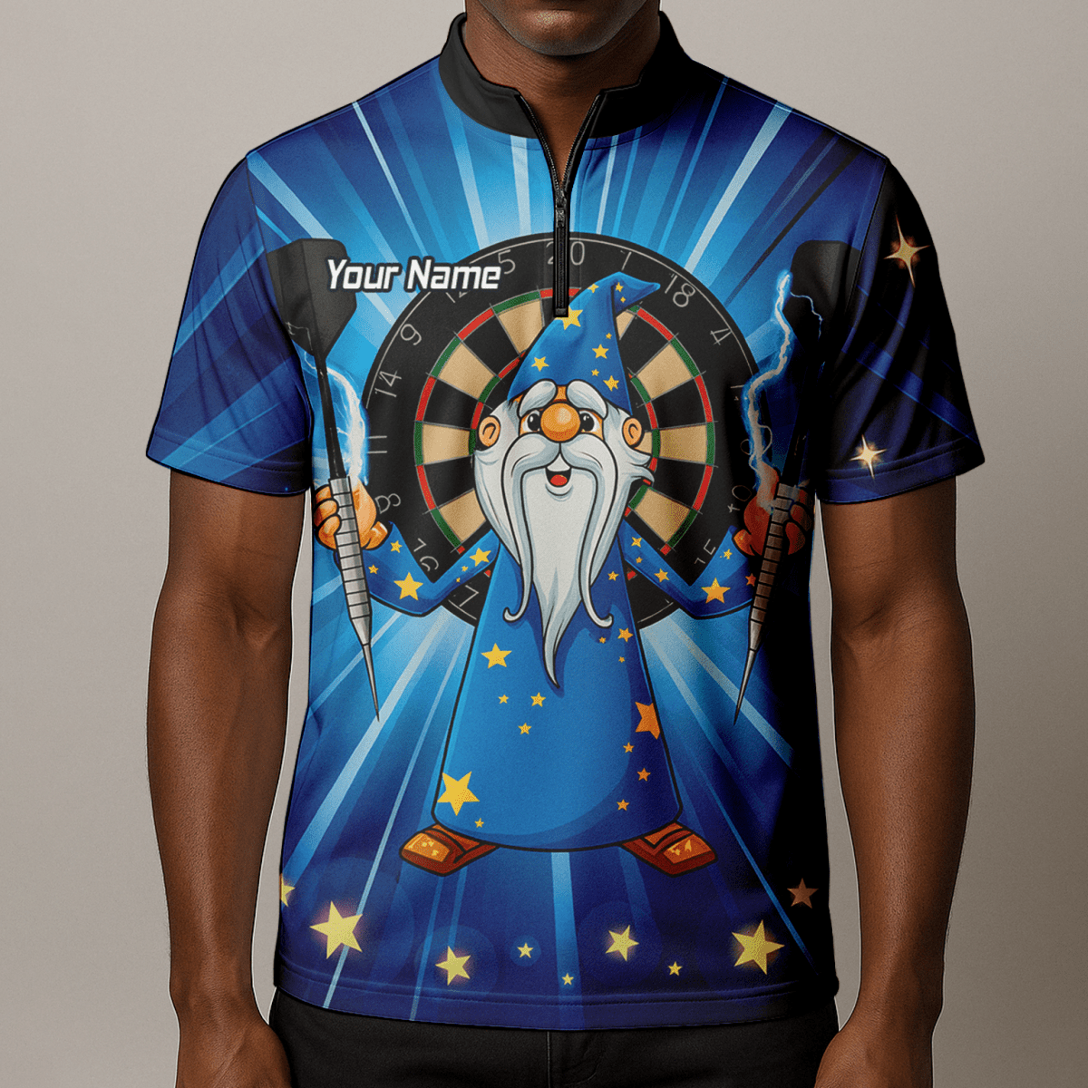 Personalisiertes Dart Poloshirt für Herren | Zauberer - Design Blaue Sterne V9664 - Outfitsuche