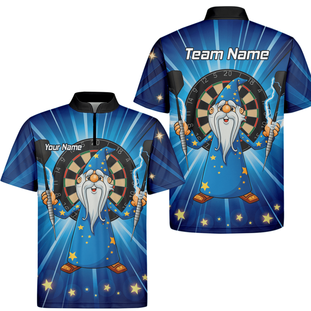 Personalisiertes Dart Poloshirt für Herren | Zauberer - Design Blaue Sterne V9664 - Outfitsuche