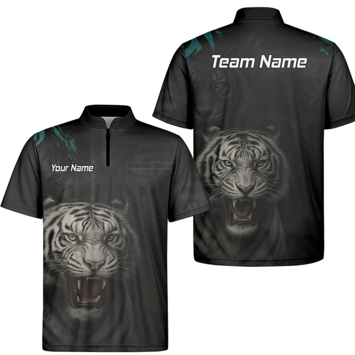 Personalisiertes Dart - Poloshirt Herren Schwarz – Brüllender Weißer Tiger Q8496 - Outfitsuche