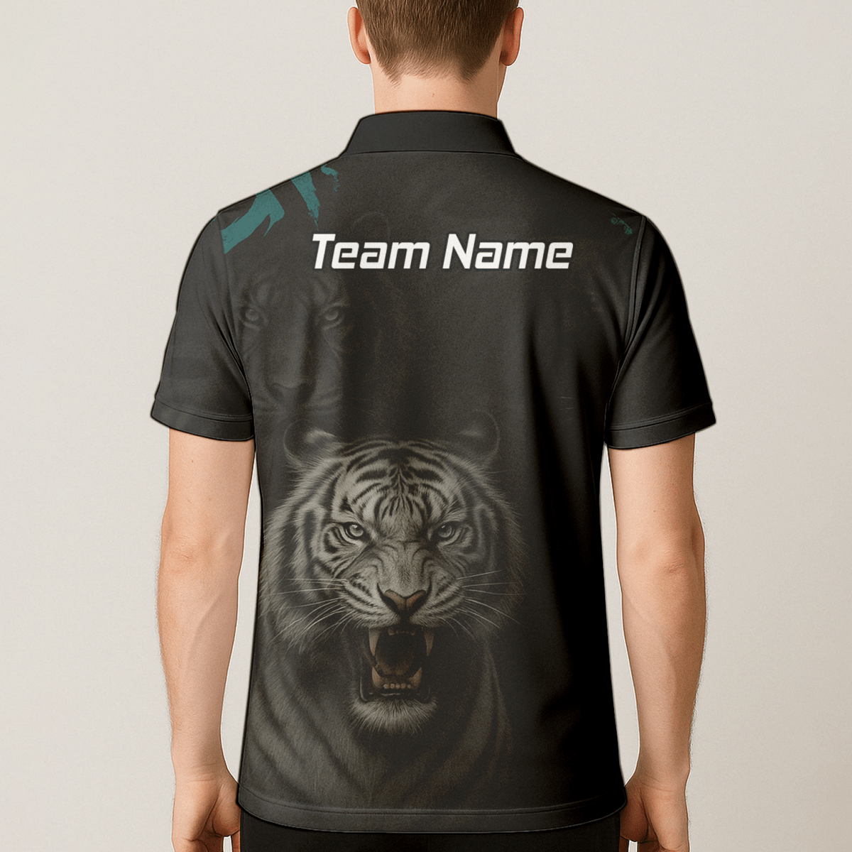 Personalisiertes Dart - Poloshirt Herren Schwarz – Brüllender Weißer Tiger Q8496 - Outfitsuche