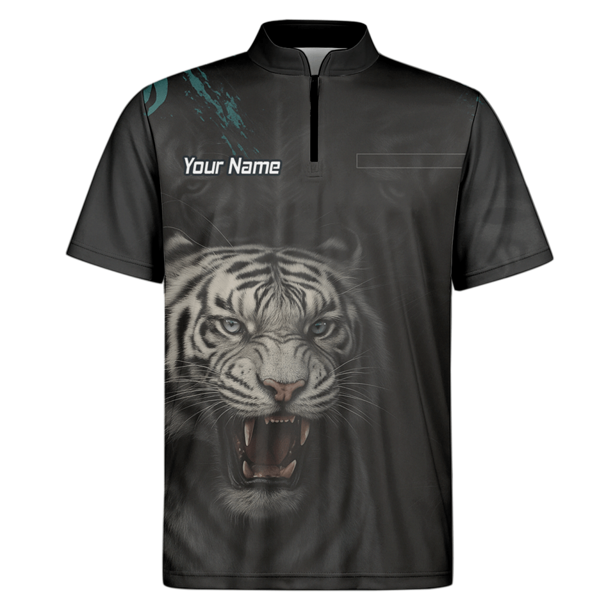 Personalisiertes Dart - Poloshirt Herren Schwarz – Brüllender Weißer Tiger Q8496 - Outfitsuche