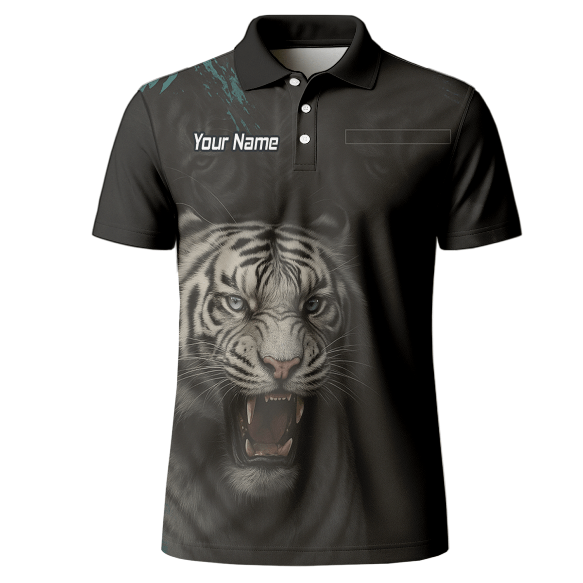 Personalisiertes Dart - Poloshirt Herren Schwarz – Brüllender Weißer Tiger Q8496 - Outfitsuche
