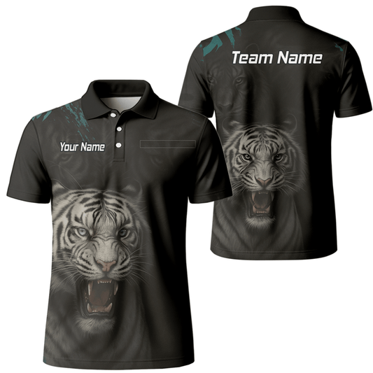 Personalisiertes Dart - Poloshirt Herren Schwarz – Brüllender Weißer Tiger Q8496 - Outfitsuche