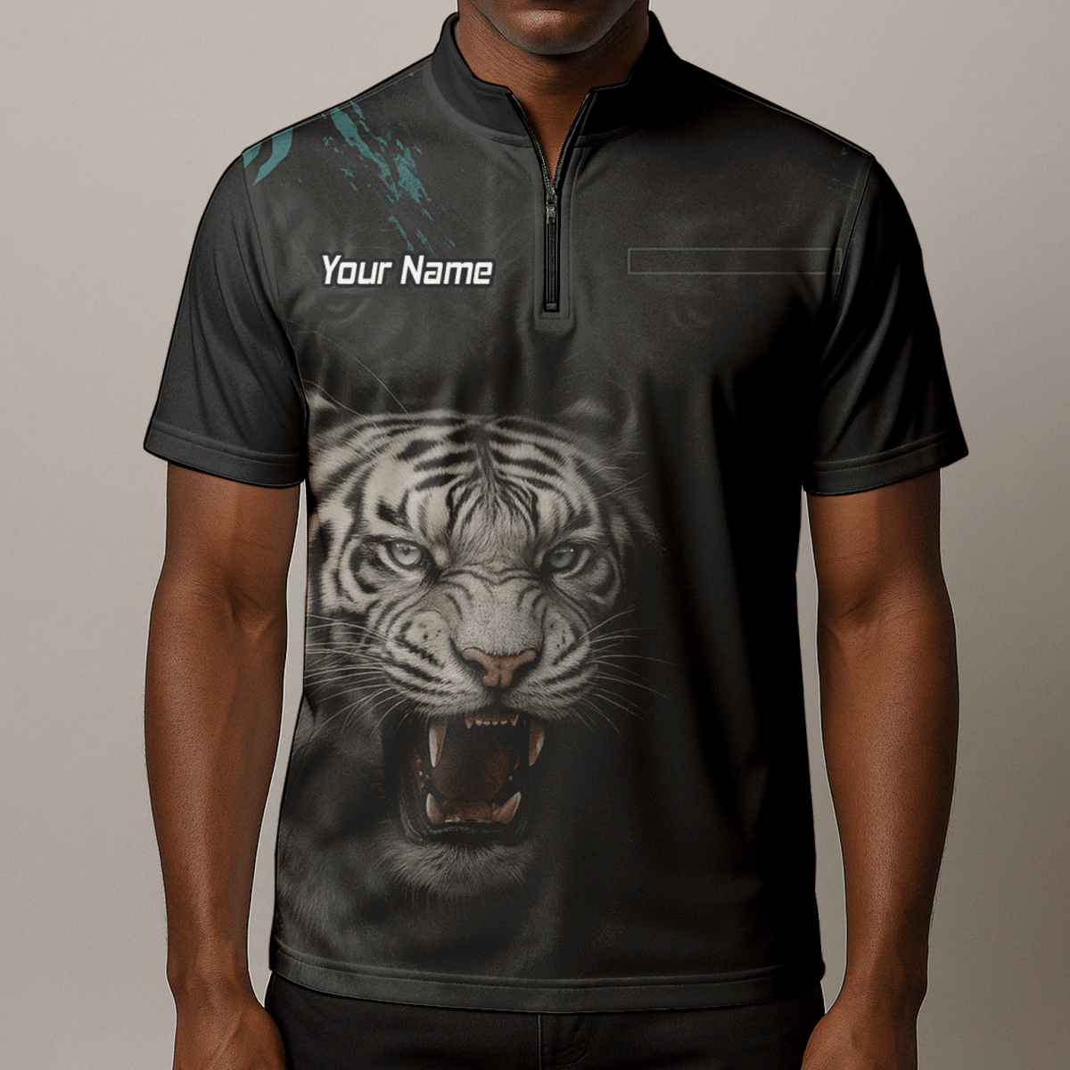 Personalisiertes Dart - Poloshirt Herren Schwarz – Brüllender Weißer Tiger Q8496 - Outfitsuche