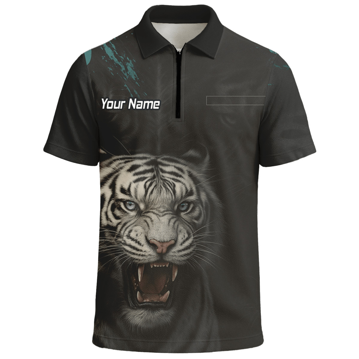Personalisiertes Dart - Poloshirt Herren Schwarz – Brüllender Weißer Tiger Q8496 - Outfitsuche