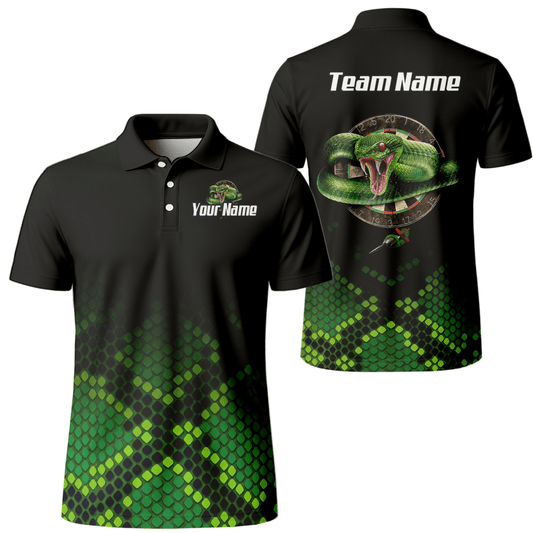Personalisiertes Dart - Trikot „Green Snake“ – Poloshirt mit Reißverschluss in Schwarz für Herren E0130 - Outfitsuche