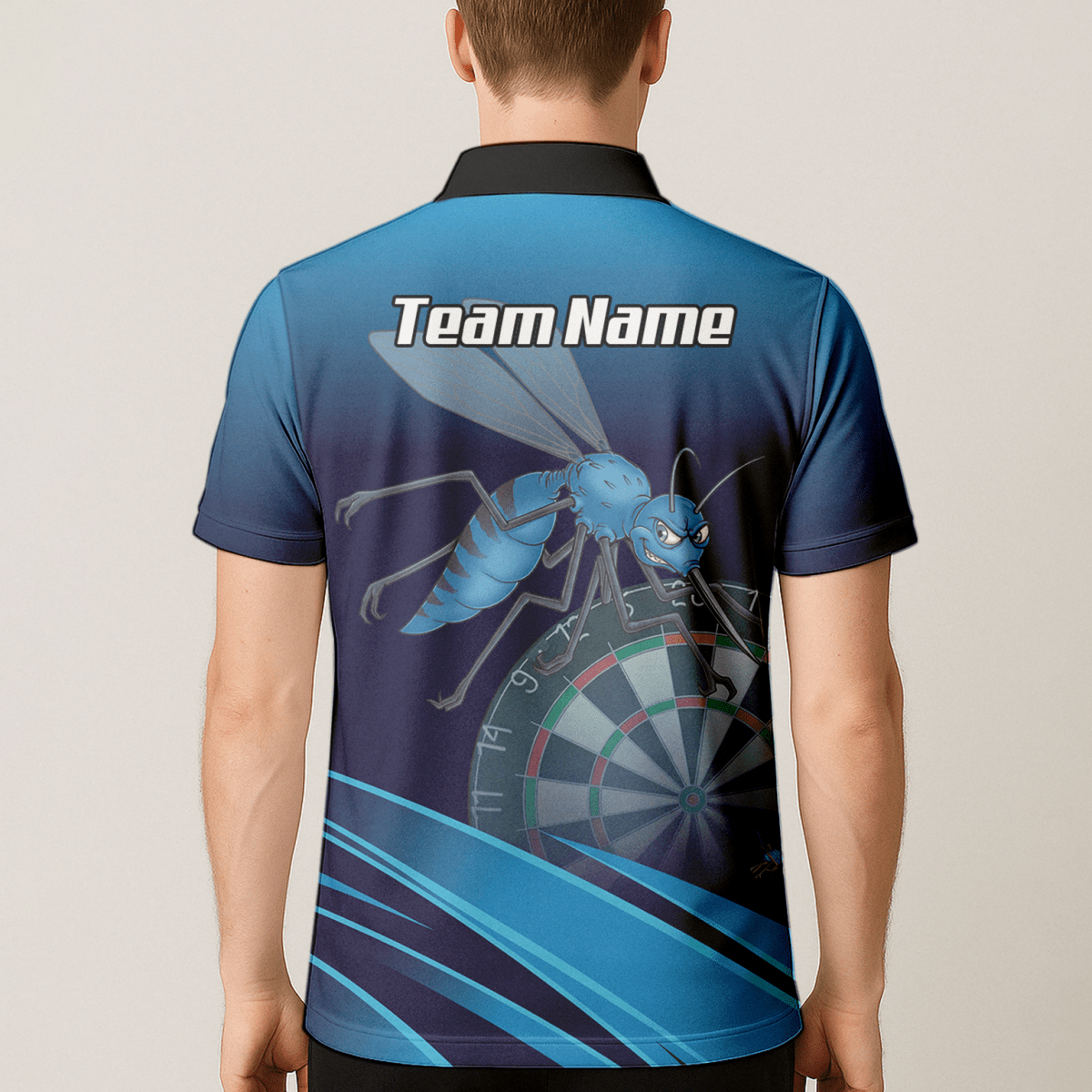 Personalisiertes Dart - Trikot Herren – Blaues Insekten - Design mit Wunschname M2903 - Outfitsuche
