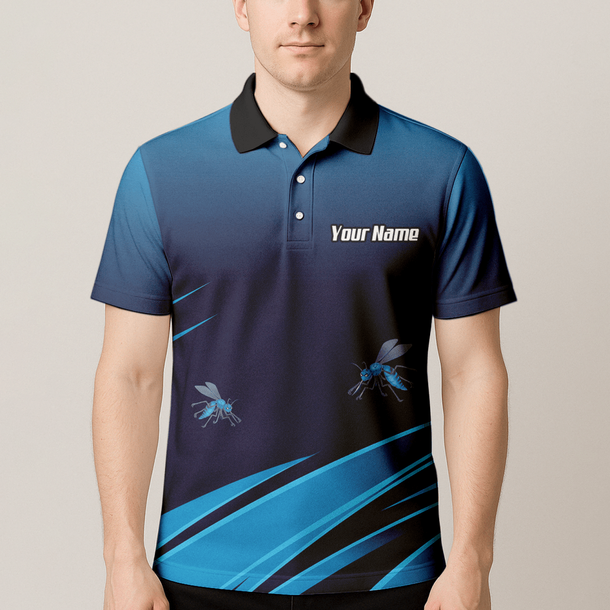 Personalisiertes Dart - Trikot Herren – Blaues Insekten - Design mit Wunschname M2903 - Outfitsuche