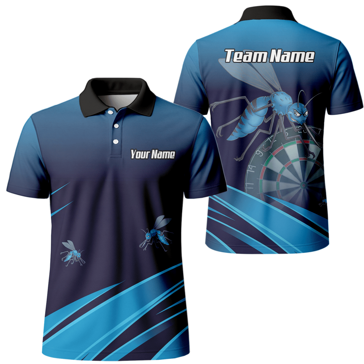 Personalisiertes Dart - Trikot Herren – Blaues Insekten - Design mit Wunschname M2903 - Outfitsuche