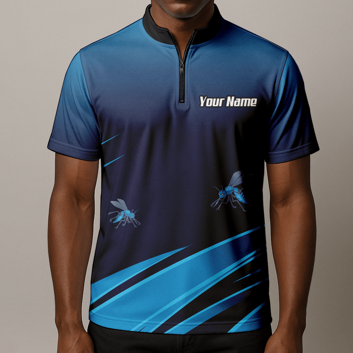 Personalisiertes Dart - Trikot Herren – Blaues Insekten - Design mit Wunschname M2903 - Outfitsuche