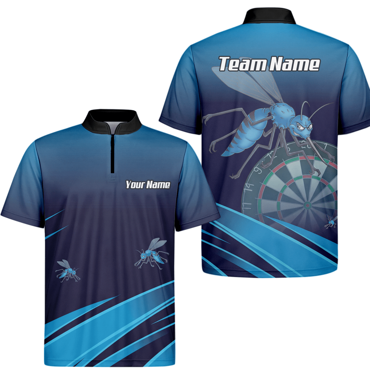 Personalisiertes Dart - Trikot Herren – Blaues Insekten - Design mit Wunschname M2903 - Outfitsuche