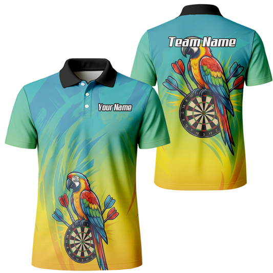 Personalisiertes Dart - Trikot Polo mit Reißverschluss für Herren – Tropischer Papagei Ara Blau - Gelb B1654 - Outfitsuche