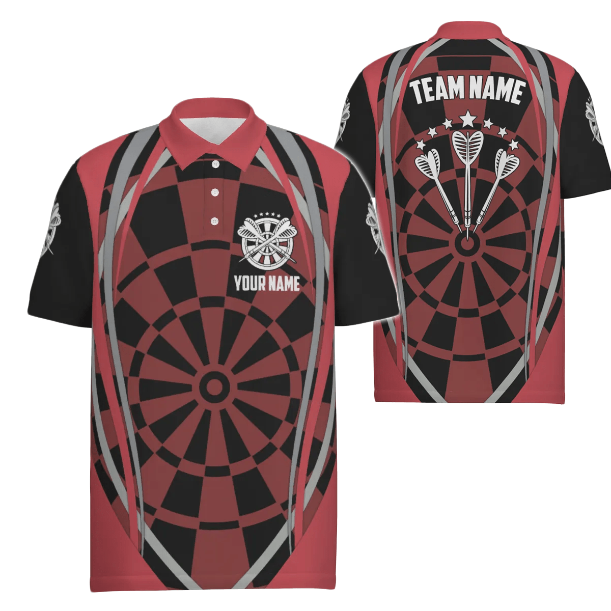 Personalisiertes Dartboard Herren Polo Shirt in Rot und Schwarz, cooles Darts Shirt für Männer, Darts Trikot F913 - Outfitsuche