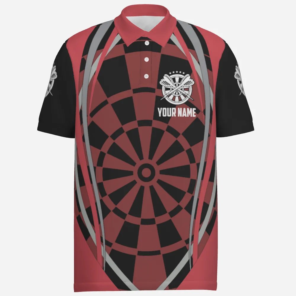 Personalisiertes Dartboard Herren Polo Shirt in Rot und Schwarz, cooles Darts Shirt für Männer, Darts Trikot F913 - Outfitsuche