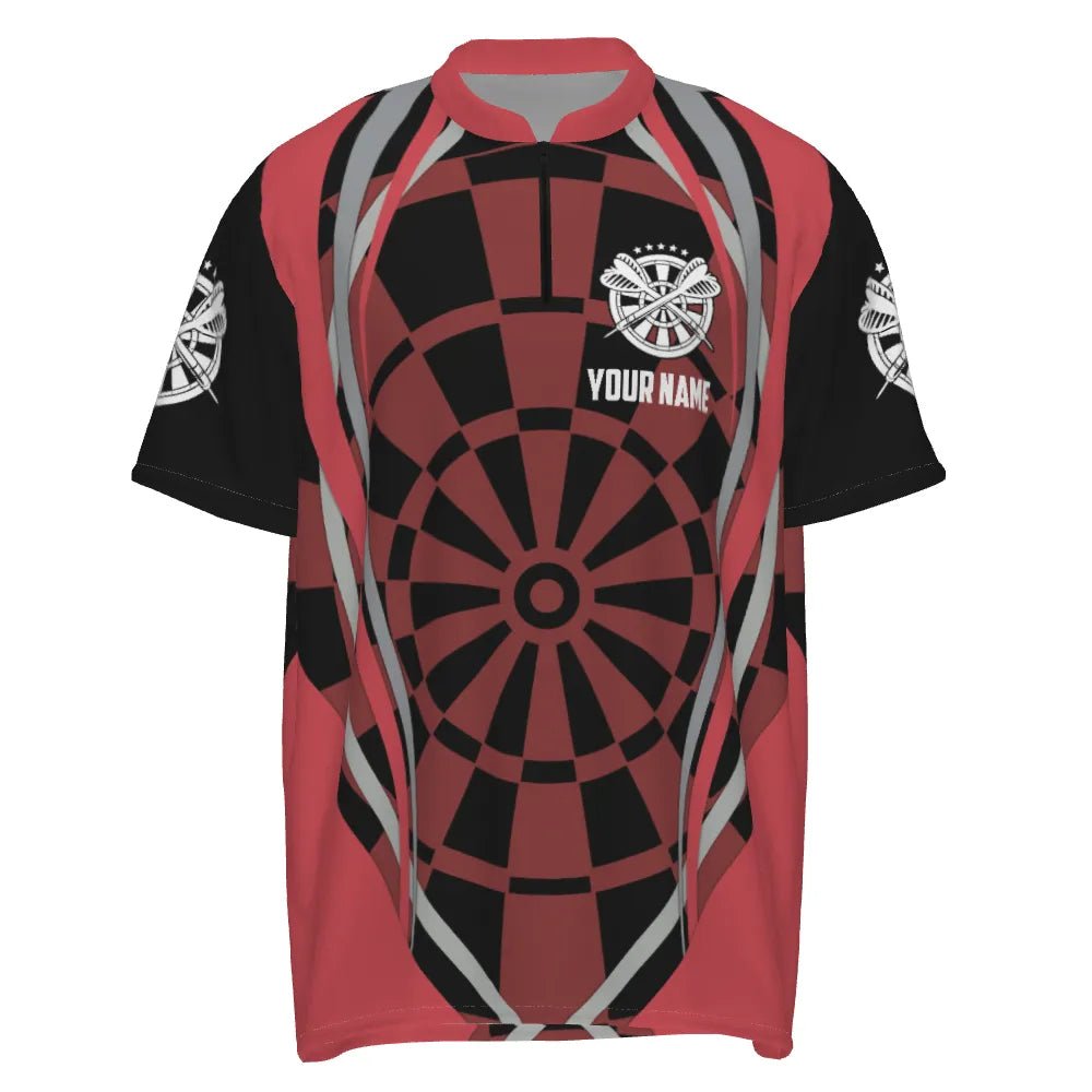 Personalisiertes Dartboard-Rot-Schwarzes 1/4 Zip Shirt, cooles Dart-Shirt für Herren, Dart-Trikot F913 - Outfitsuche