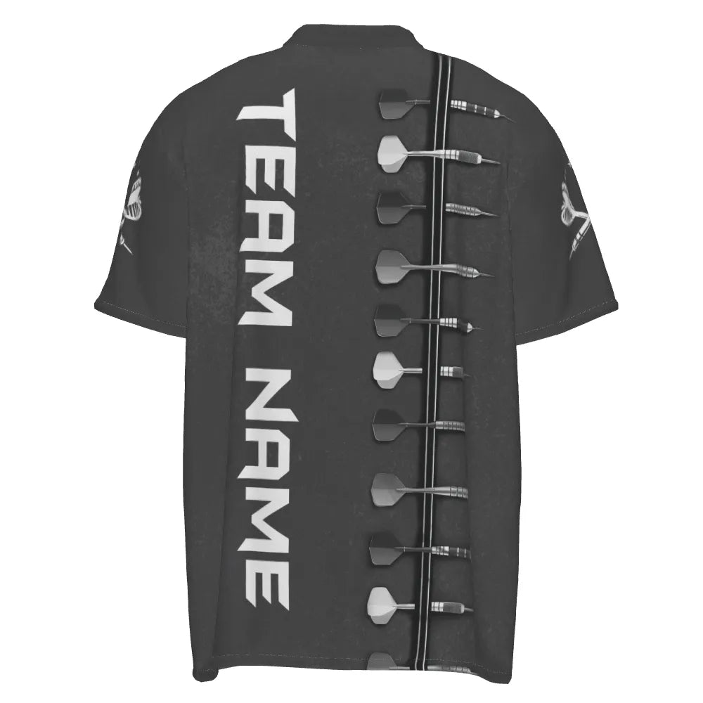 Personalisiertes Darts 1/4 Zip Shirt mit 3D-Druck, schwarz-weißes individuelles Dart-Trikot für Herren P309 - Outfitsuche