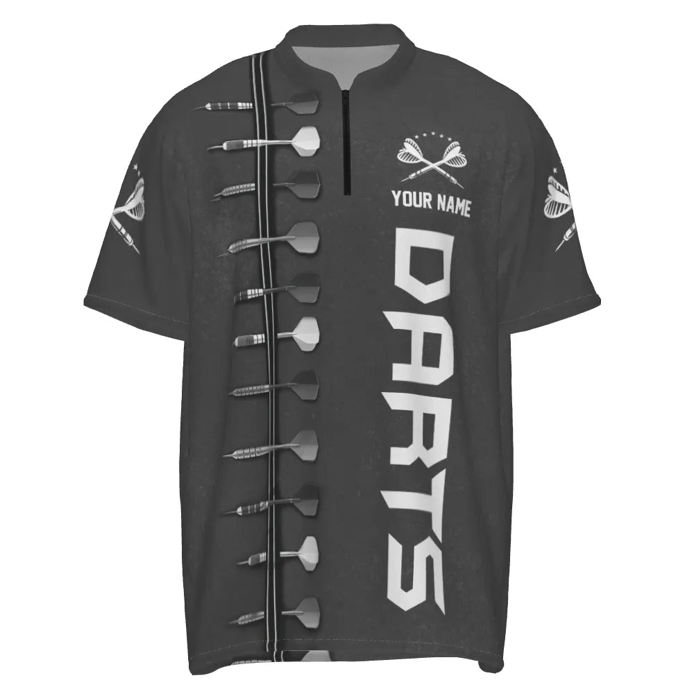 Personalisiertes Darts 1/4 Zip Shirt mit 3D-Druck, schwarz-weißes individuelles Dart-Trikot für Herren P309 - Outfitsuche