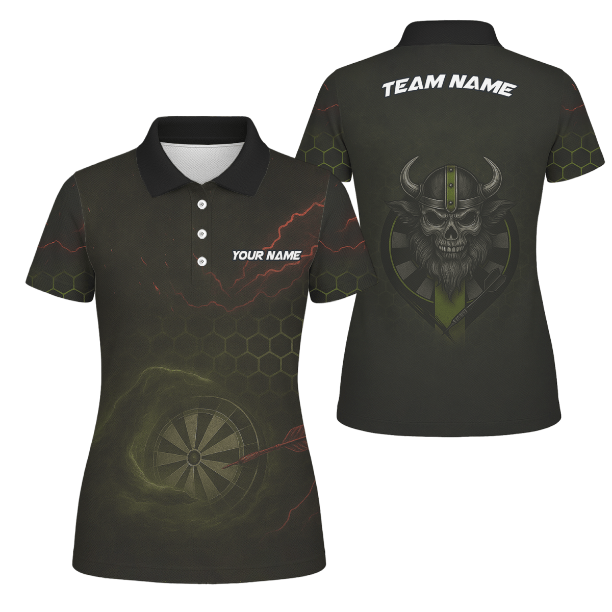 Personalisiertes Darts Polo Shirt für Damen | Wikinger Totenkopf | Mit Wunschname/Team K5251 - Outfitsuche